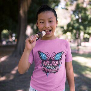 Stay Magical Butterfly Kids T-Shirt – Youth Graphic Tee for Girls & Teens